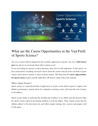 What are the Career Opportunities in the Vast Field of Sports Science