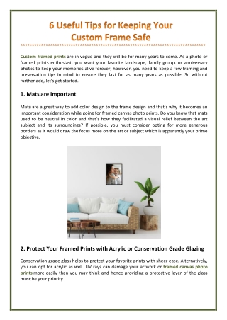 6 Useful Tips for Keeping Your Custom Frame Safe