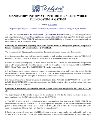 Mandatory information to be furnished while filing GSTR-1 & GSTR-3B