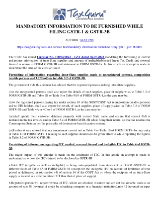 Mandatory information to be furnished while filing GSTR-1 & GSTR-3B