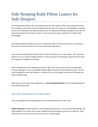 Side Sleeping Body Pillow Luxury for Side Sleepers