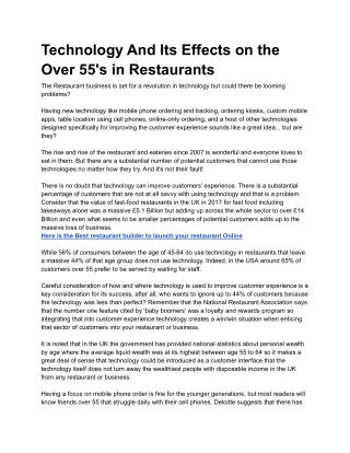 Technology And Its Effects on the Over 55's in Restaurants