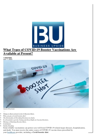 What Types of COVID-19 Booster Vaccinations Are Available at Present?