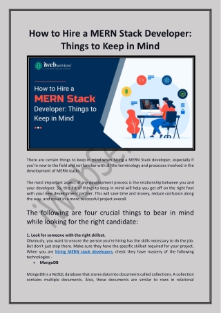 How to Hire a MERN Stack Developer - Things to Keep in Mind