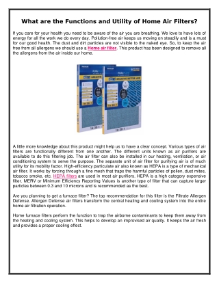 What are the Functions and Utility of Home Air Filters?
