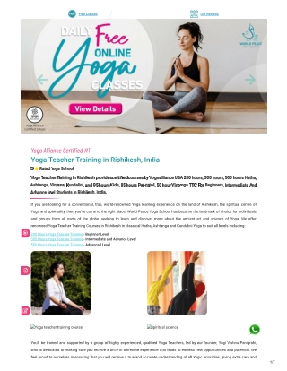 Yoga Teacher Training in India | World Peace Yoga