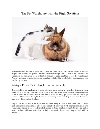 The Pet Warehouse with the Right Solutions