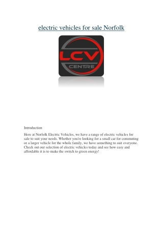 electric vehicles for sale Norfolk----LCV Centre Ltd