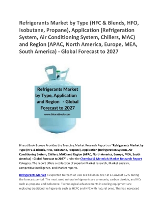 Refrigerants Market by Type, Application and Region - Global Forecast to 2027