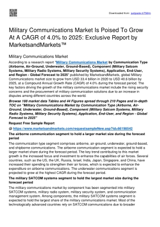 Military Communications Market To Achieve A High CAGR Of 4.0% During Forecast