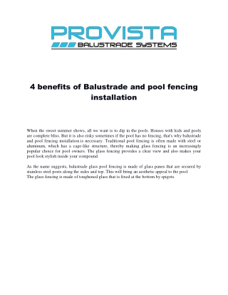 4 benefits of Balustrade and pool fencing installation