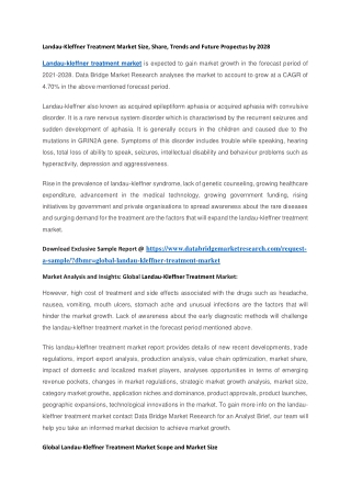 Landau-Kleffner Treatment Market Biospace Doc