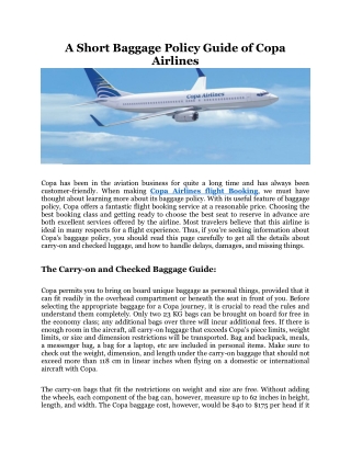 A short Baggage Policy Guide of Copa Airways