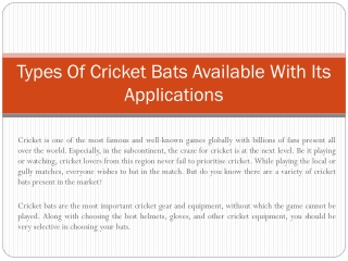 Types Of Cricket Bats Available With Its Applications