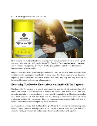 Can Oh Yes Supplements Save your Sex Life