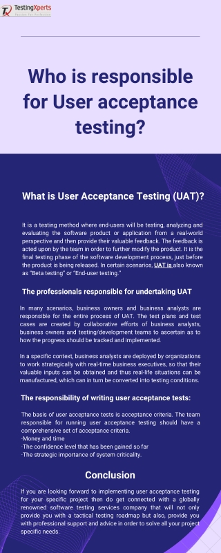 Who is responsible for User acceptance testing