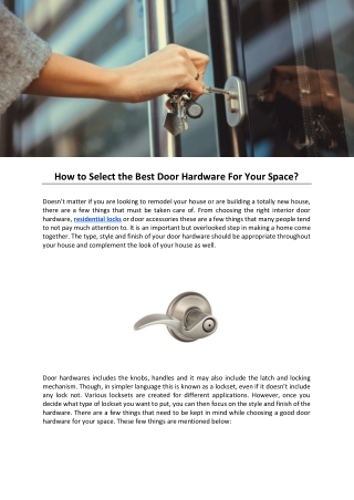 How to Select the Best Door Hardware For Your Space
