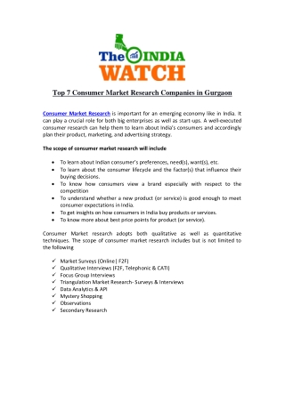 Top 7 Consumer Market Research Companies in Gurgaon