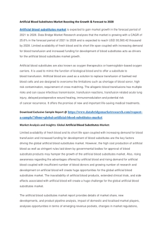 Artificial Blood Substitutes Market Boosting the Growth & Forecast to 2028