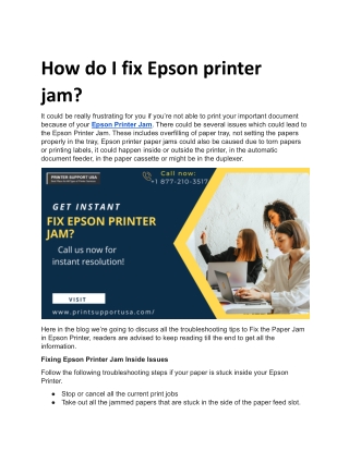 How do I fix Epson printer jam
