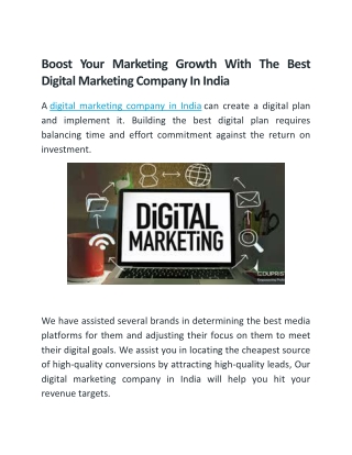 Boost Your Marketing Growth With The Best Digital Marketing Company In India