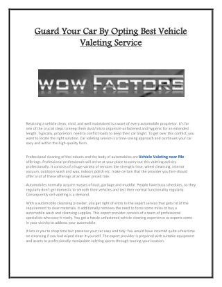 Guard Your Car By Opting Best Vehicle Valeting Service