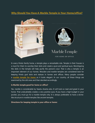 Why Should You Have A Marble Mandir in Your Home or office