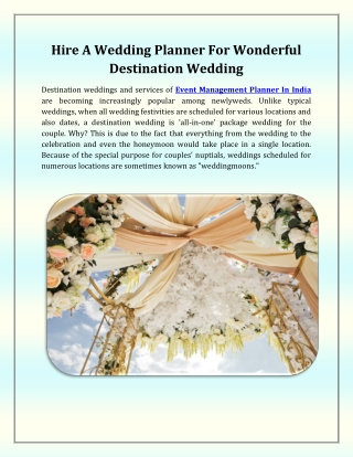 Hire A Wedding Planner For Wonderful Destination Wedding