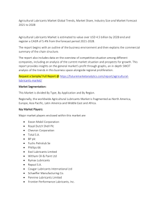 Agricultural Lubricants Market Trends, Market Share, Industry Size, Growth, and Market Forecast 2021 to 2028