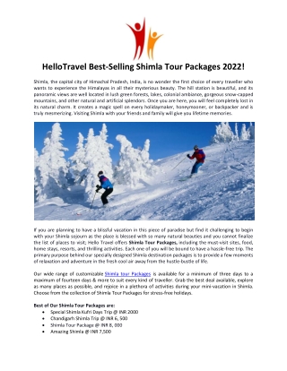 HelloTravel Best-Selling Shimla Tour Packages 2022!