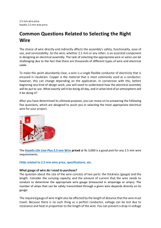 Common Questions Related to Selecting the Right Wire