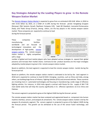 Key Strategies Adopted by the Leading Players to grow in the Remote Weapon Station Market