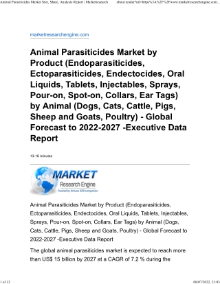 Animal Parasiticides Market