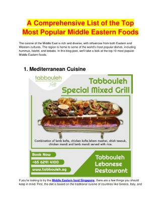 A Comprehensive List Of The Top Most Popular Middle Eastern Foods