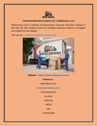Corporate Relocation Company Usa Bulkymovers