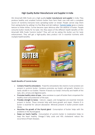 High quality butter manufacturer and supplier in India