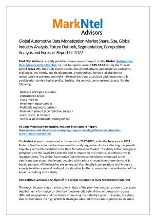 Global Automotive Data Monetization Market, Demand, News and Size