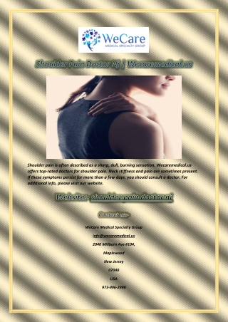 Shoulder Pain Doctor Nj  Wecaremedical.us