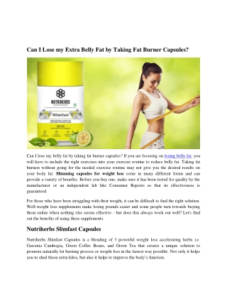 Can I lose my Extra Belly Fat by taking Fat Burner Capsules