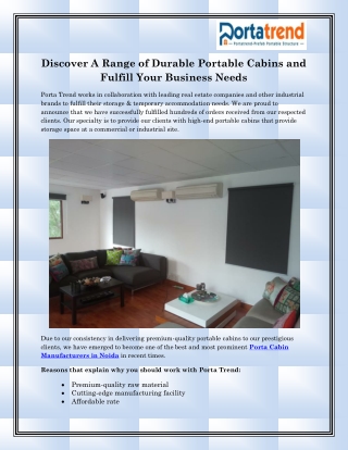 Porta Cabin Manufacturers in Noida