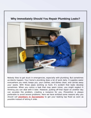 Why Should You Quickly Fix Plumbing Leaks?