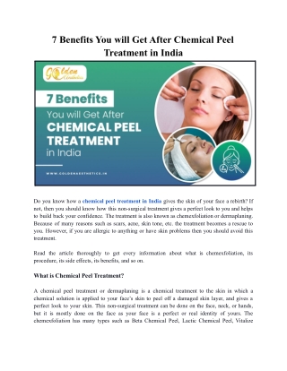 7 Benefits You will Get After Chemical Peel Treatment in India