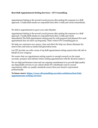 Best B2B Appointment Setting Services CFT Consulting