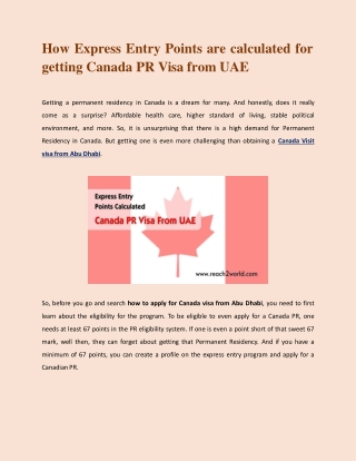 How Express Entry Points Are Calculated For Getting Canada PR Visa From UAE