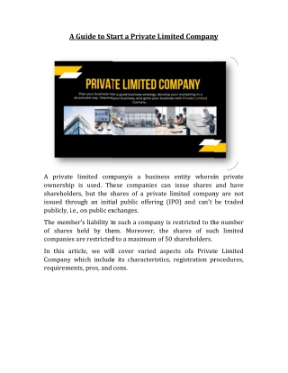 A Guide to Start a Private Limited Company
