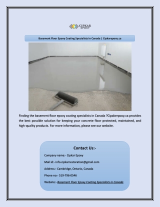 Basement Floor Epoxy Coating Specialists In Canada | Cipkarepoxy.ca