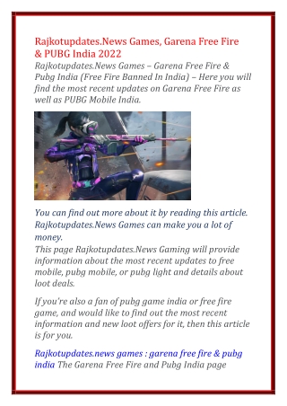 Rajkotupdates.News Games, Garena Free Fire & PUBG India 2022