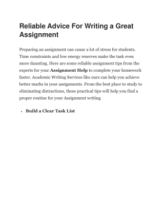 Reliable Advice For Writing a Great Assignment