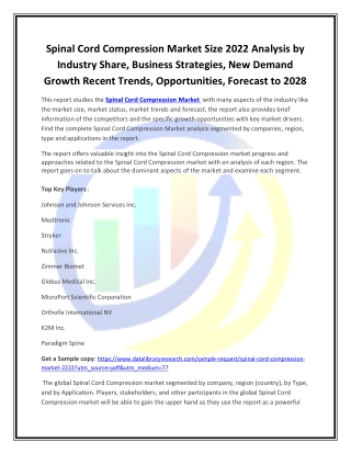 Global Spinal Cord Compression Market Opportunities and Forecast 2020-2027