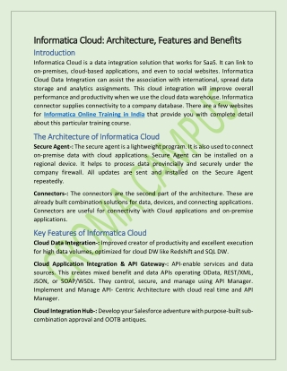 Informatica Cloud Architecture, Features and Benefits